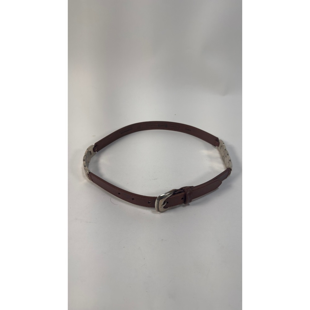 Vintage Fossil Women Brown Leather Belt Size S 30 Silver Scroll Accents